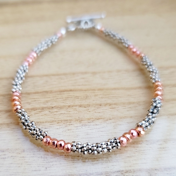 Rose Gold & Silver Beaded Toggle Bracelet - Picture 6 of 9